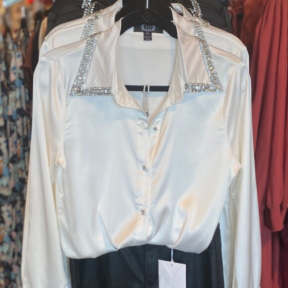 Rhinestone Pointed Collar Shirt - Picture 1 of 1